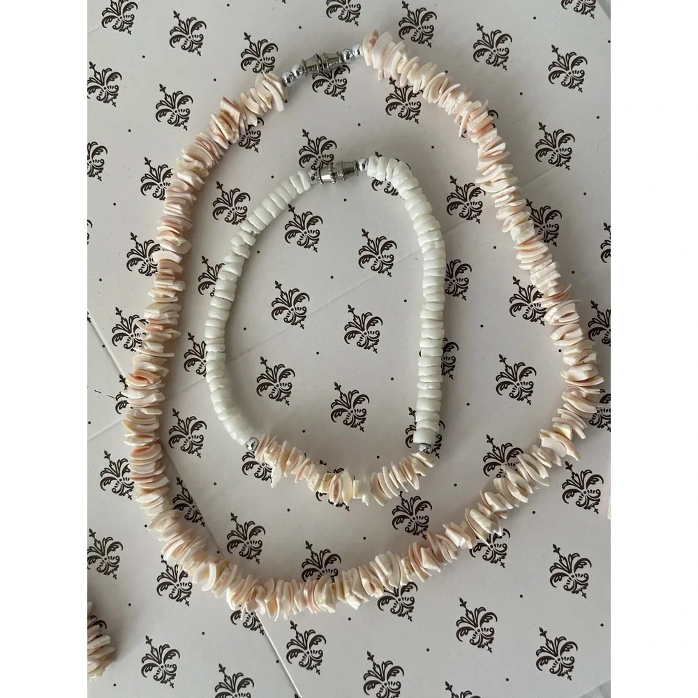 Vintage Pink Shell Jewelry Set Necklace Bracelet 2 Earring Pairs Boho Beach